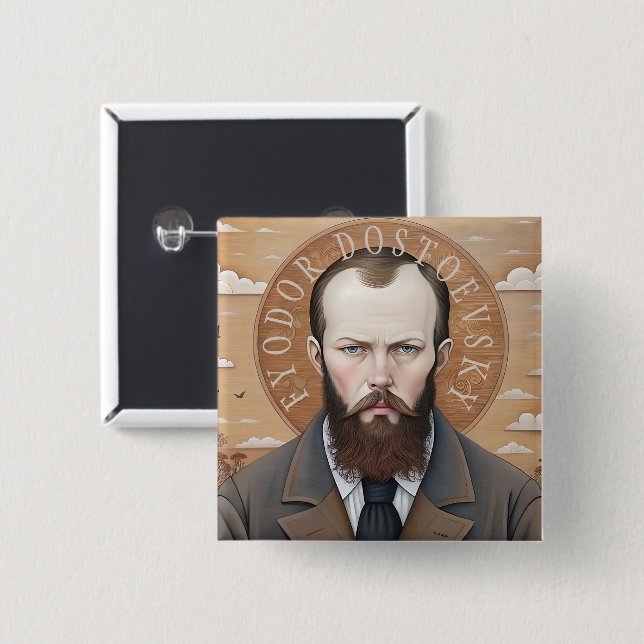 Fyodor Dostoevsky, Saint Dostoyevsky porträtt Knapp (Framsida & baksida)