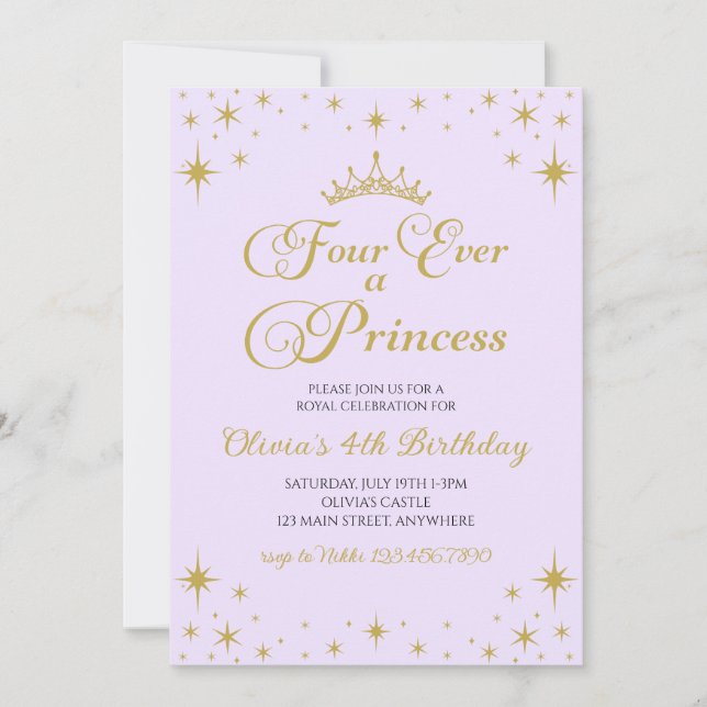 Fyr alltid en prinsessa kunglig 4-årsdag inbjudningar (Framsida)