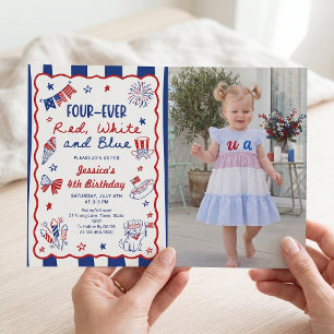 Fyr-ever Handritad 4-års födelsedagsfoto-inbjudan Inbjudningar