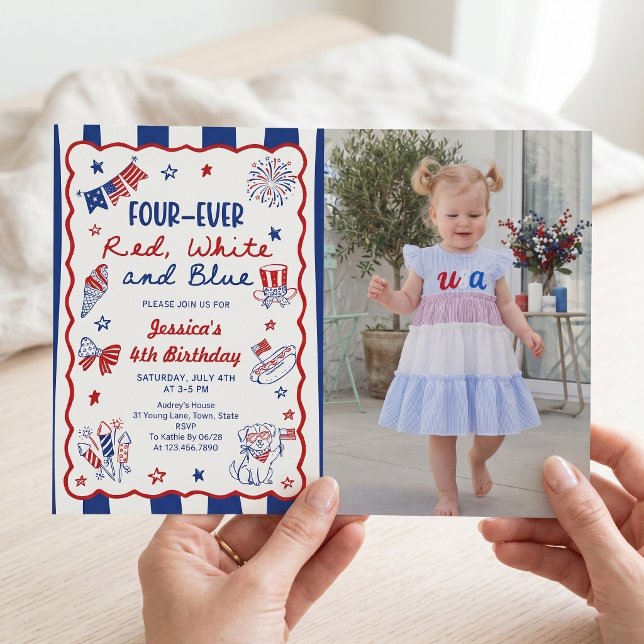 Fyr-ever Handritad 4-års födelsedagsfoto-inbjudan Inbjudningar (Skapare uppladdad)