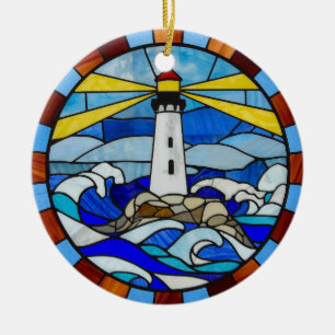 Fyr Glasdesign i Glasmosaik Julgransprydnad Keramik