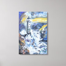 Fyr i stormiga hav Impasto Akrylmålning