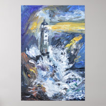 Fyr i stormigt hav Impasto Akrylmålning