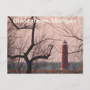 fyr i Winter Grand Haven, MI Vykort