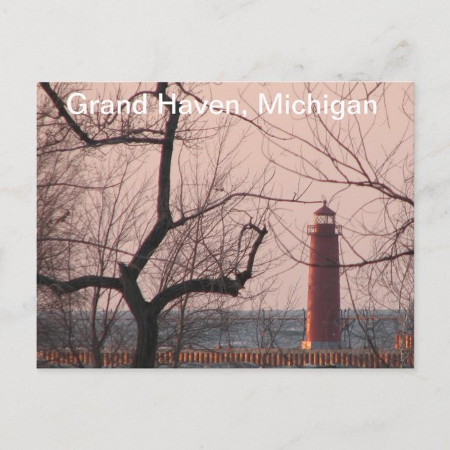 fyr i Winter Grand Haven, MI Vykort (Framsida)