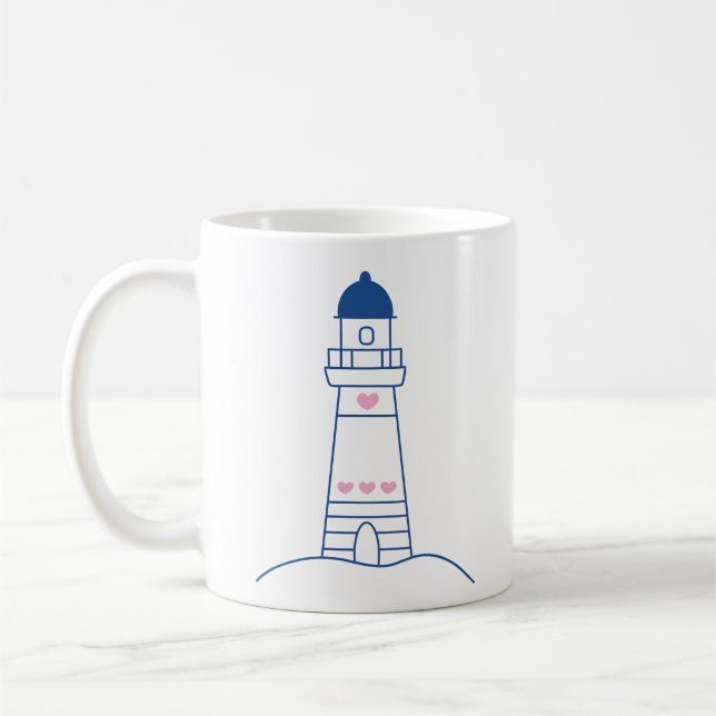 Fyr med hjärtan Söt handritad design Kaffemugg (Vänster)