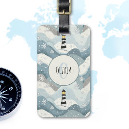 Fyr med isiga vågor Vinternautisk monogram Bagagebricka