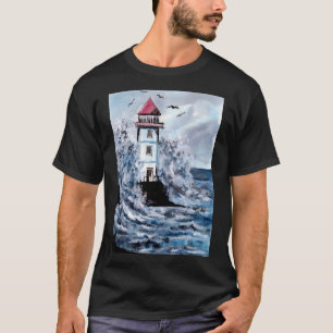 Fyr och storm akvarell t shirt