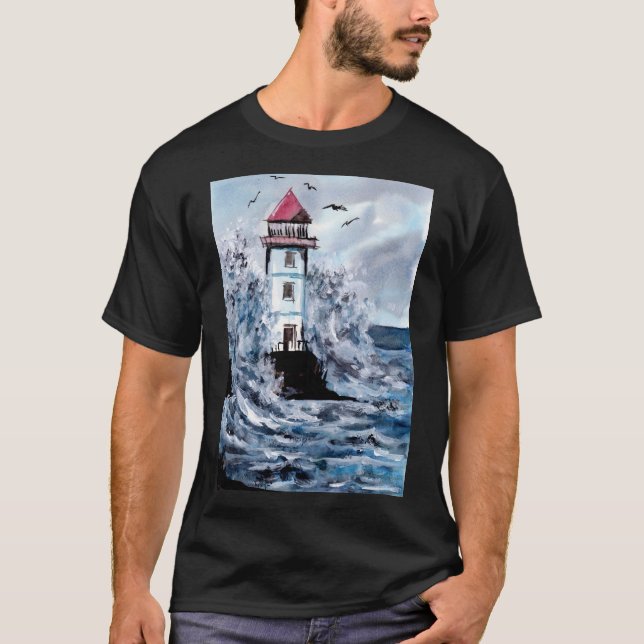 Fyr och storm akvarell t shirt (Framsida)