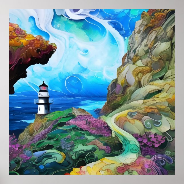 fyr över tittar havet poster (Framsidan)