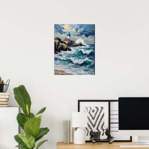 Fyr på en stormig kust poster