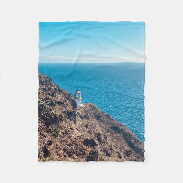 fyr på klippa blå ocean Hawaii Fleecefilt (Framsidan)