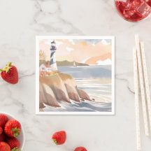 Fyr på stranden | Akvarell hav