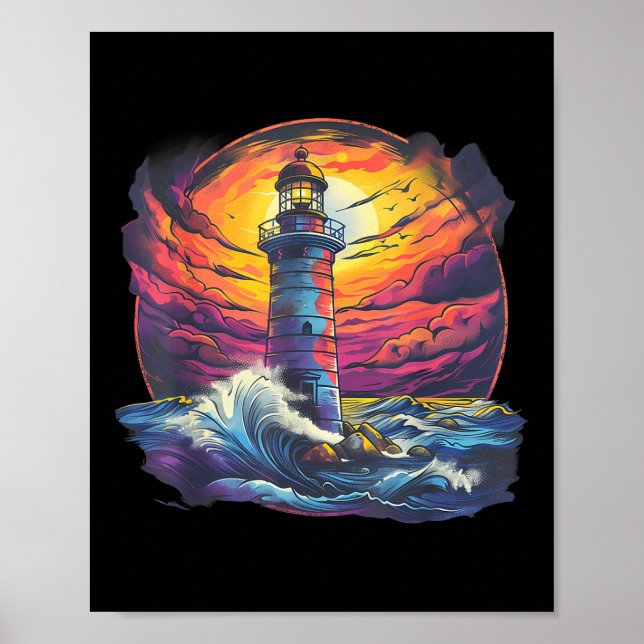 Fyr Segling Hav Strand Båttur Kust Hus Poster (Framsidan)