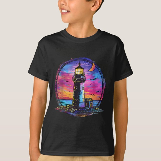 Fyr Segling Hav Strand Båttur Kust Hus T Shirt (Framsida)