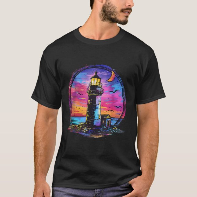 Fyr Segling Hav Strand Båttur Strandhus T Shirt (Framsida)