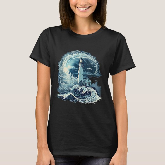 Fyr Segling Hav Strand Båttur Strandhus T Shirt (Framsida)