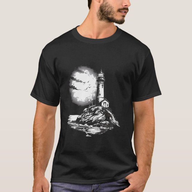 Fyr Sjöhus Segling Hav Strand Ljus H T Shirt (Framsida)