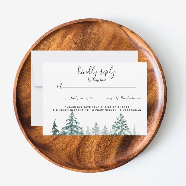 Fyr Tallbotanisk menyval RSVP OSA Kort (Winter Rustic Pine Trees Lantern Botanical Wedding Party Supplies)