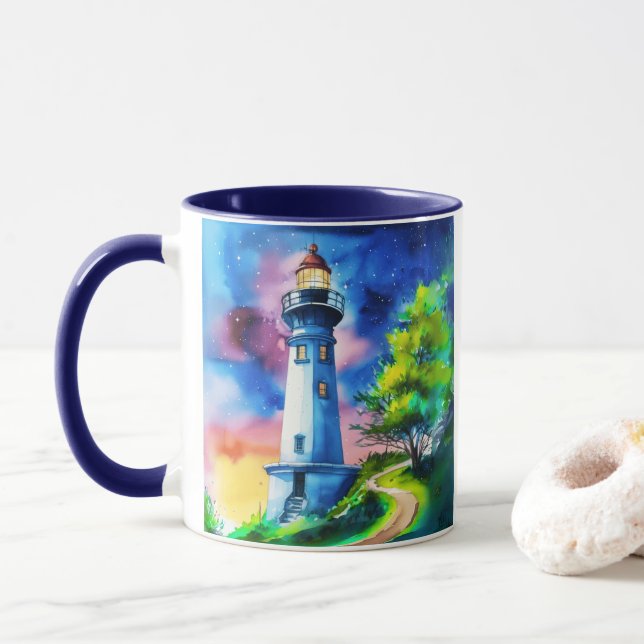 Fyr under en stjärnklar himmel mugg (Med munk)
