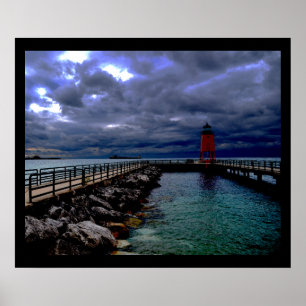 Fyr under stormig himmel poster