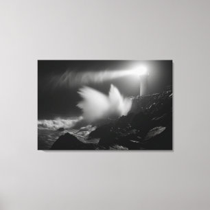 fyr Vigil över Stormy Seas Monochrome Art Canvastryck