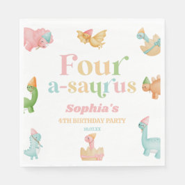 Fyra A-Saurus Dinosaur 4:e fjärde Födelsedagsfeste Pappersservett