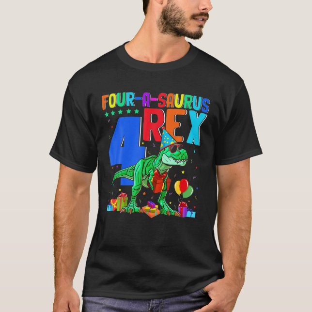 Fyra-A-Saurus Rex 4e födelsedagen 4 år gammal Rex  T Shirt (Framsida)