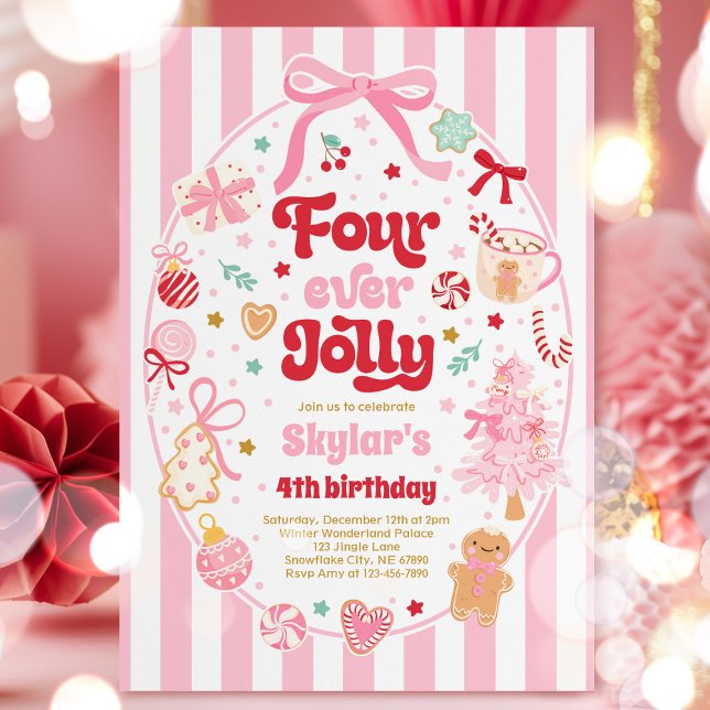 Fyra Alltid Glada Julbåge 4-årsdag Inbjudningar (Skapare uppladdad)