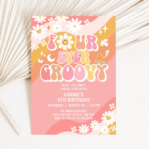 FYRA Alltid Groovy Groovy Tusenskönas Hippie 4-års Inbjudningar