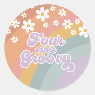 Fyra Alltid Groovy Retro Regnbåge Runt Klistermärke