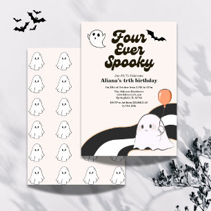 Fyra Alltid Skräckig Retro Halloween 4-årsdag Inbjudningar
