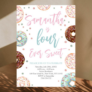 Fyra alltid söta Donuts Watercolor-Födelsedagsfest Inbjudningar