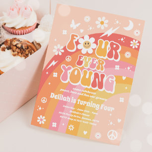 Fyra alltid ung hippie 4-års födelsedagsfest inbjudningar