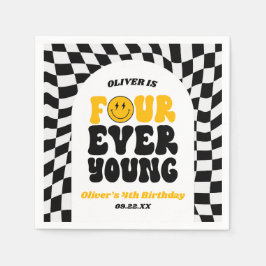 Fyra Alltid Ung Retro Fjärde 4-års Födelsedagsfest Pappersservett