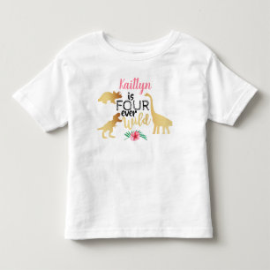 Fyra Alltid Vilda Dinosauriemädar 4-årsdag T Shirt