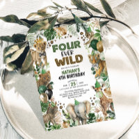 Fyra Alltid Vilda Djur på Safarijungle Födelsedags