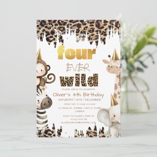 Fyra Alltid Vilda Safariparty 4-årsdag Inbjudningar (Stående Fram)