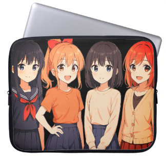 Fyra Anime-flickor Klädda för Att Gå Tillbaka till Laptop Fodral