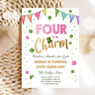 Fyra är Charm St. Patrick's Day Girl Birthday Inbjudningar