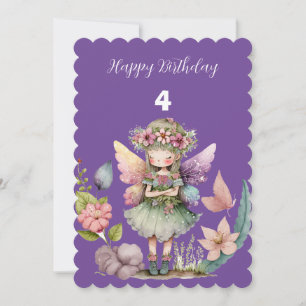 Fyra år grattis på födelsedagen fairy blommigt and inbjudningar