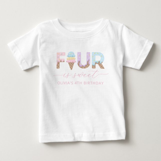 Fyra är söt isglass födelsedags-tröja t shirt (Framsida)