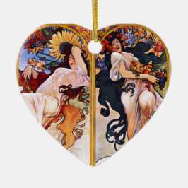 Fyra årstider av Alfons Mucha Art Deco Nouveau Julgransprydnad Keramik