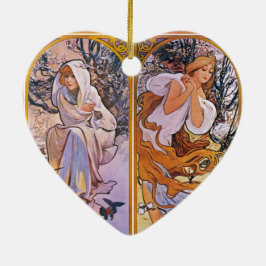 Fyra årstider av Alfons Mucha Art Deco Nouveau Julgransprydnad Keramik
