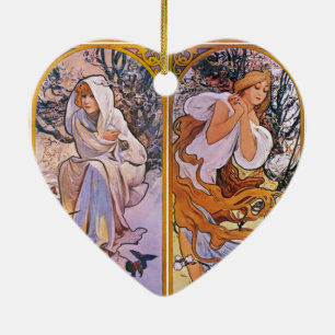 Fyra årstider av Alfons Mucha Art Deco Nouveau Julgransprydnad Keramik