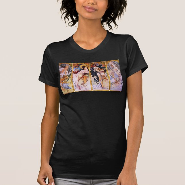 Fyra årstider av Alfons Mucha Art Deco Nouveau Tee Shirt (Framsida)