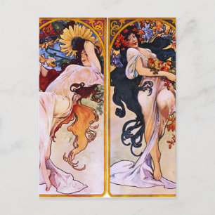 Fyra årstider av Alfons Mucha Art Deco Nouveau Vykort