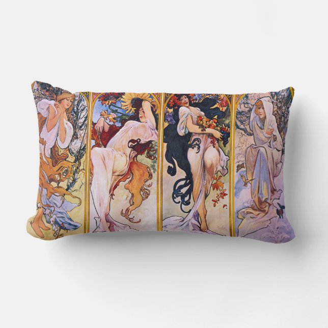 Fyra årstider av Alphonse Mucha 1895 Lumbarkudde (Framsida)