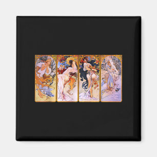 Fyra årstider av Mucha Art Nouveau Magnet