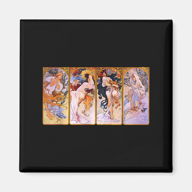 Fyra årstider av Mucha Art Nouveau Magnet (Framsidan)